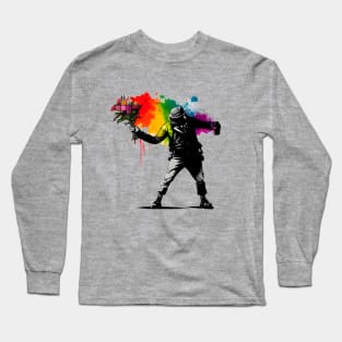 Captivating Banksy-Inspired Artwork: Man Flowers colorful Long Sleeve T-Shirt